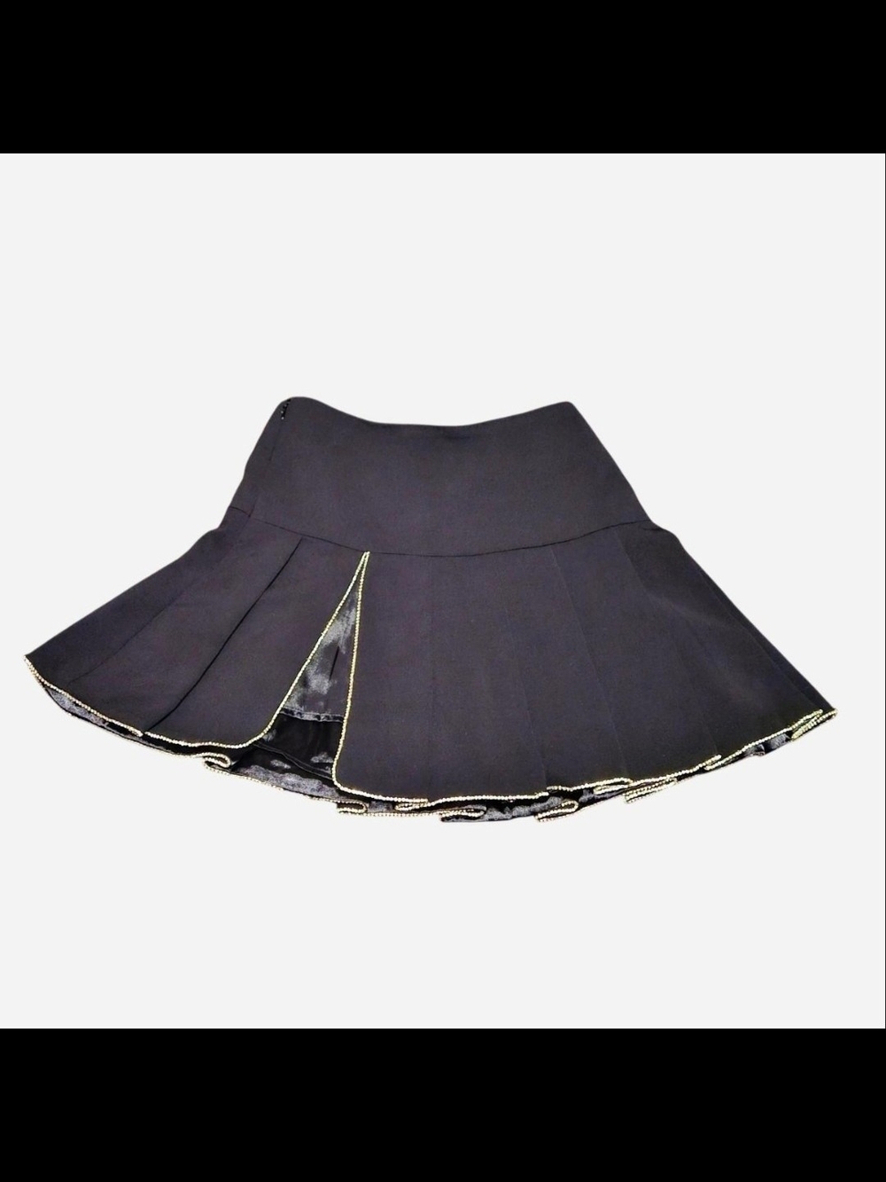 Vogue Black Pleated Suit Skirt With Rhinestone Hem